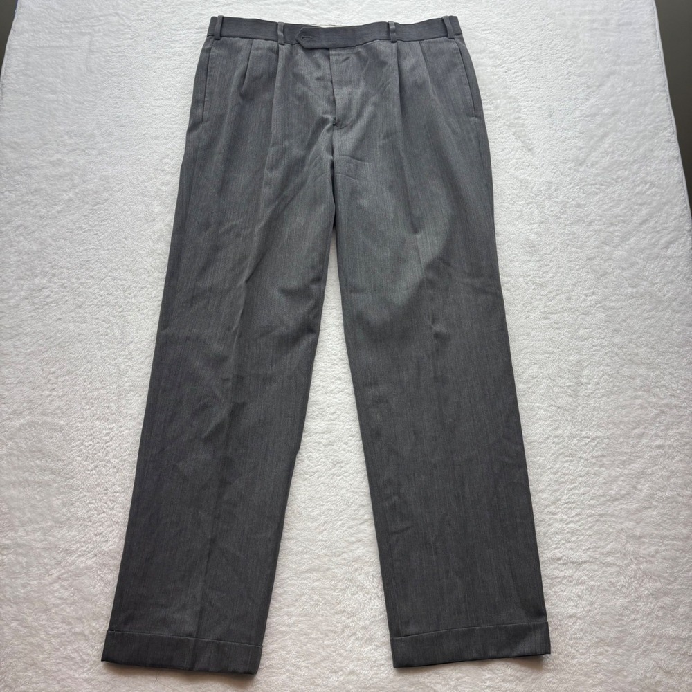 Brooks Brothers Madison Fit Grey Wool Pleated Cuffed Dress Pants 38x32